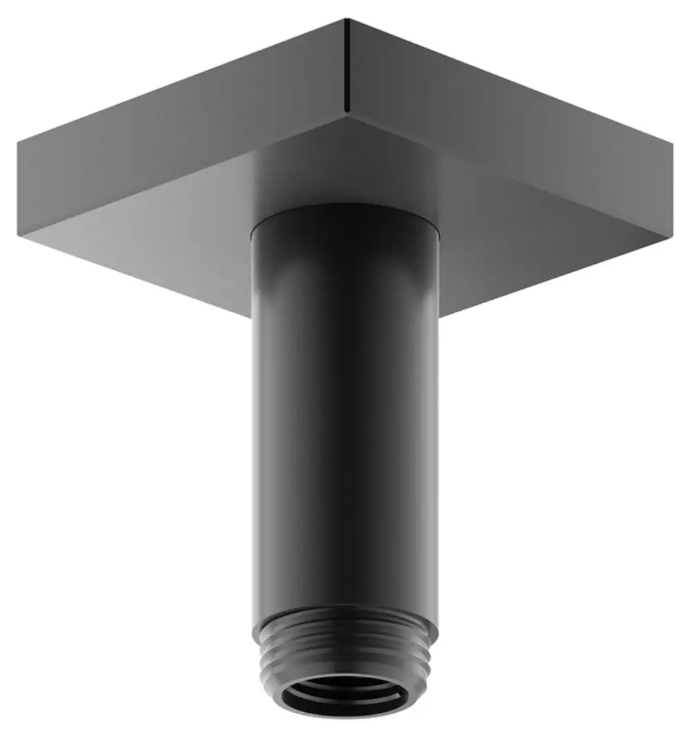 Deckenanschluss von Keuco in Schwarzchrom mit rohrförmigem Element für Brausearm, montiert an einer flachen Oberseite.